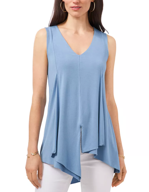 Vince Camuto L81828 Women's Canyon Blue Asymmetrical-Hem Top