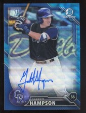 Garrett Hampson 2016 Bowman Chrome Auto Rookie Blue Wave #d 2/150 Jersey Number