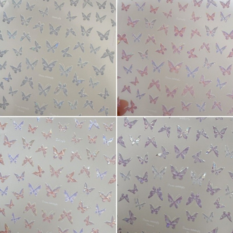 4X Shiny Butterfly Nail Art Stickers Small Transfers Decals Spring Summer Decors