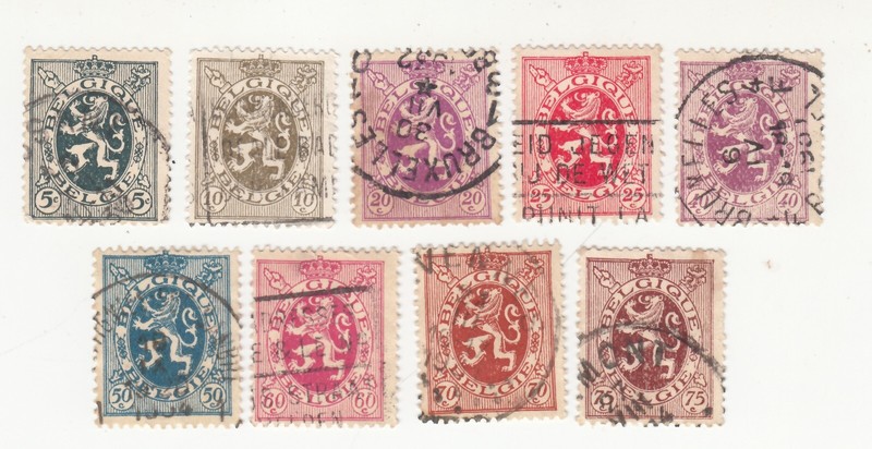 BELGIUM 1929-32. Lion Tête-Bêche. Heraldic lion. SC#201-210. Used