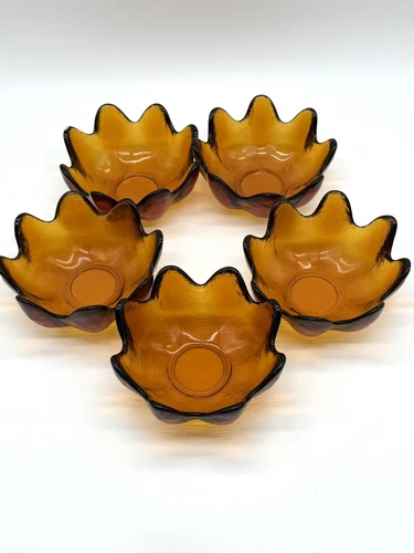Vintage SET OF 5 Blenko 5" Amber Lotus Bowls Trinket Candy Dish Art Glass