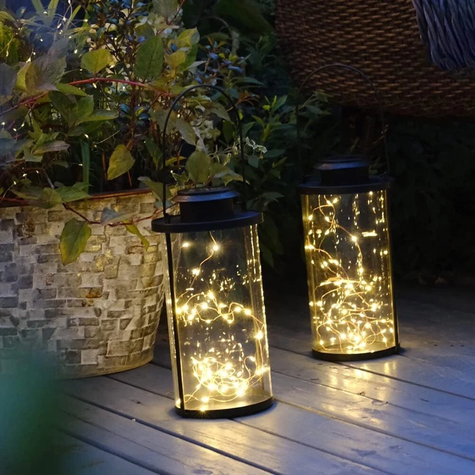 LED Glaszylinder Solarlaterne + Akku Laterne Dekolicht Glas Solarlampe Laterne - Bild 4 von 4