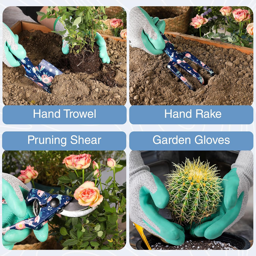 5PCS Set di Attrezzi da Giardino, Set di Attrezzi da Giardinaggio Resistente in Alluminio con Attrezzi da Giardino Ba - Foto 3 di 12