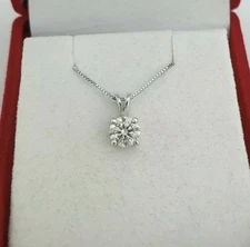 Certified 2Ct Round Cut Moissanite Solitaire Pendant 14k White Gold 18" Necklace