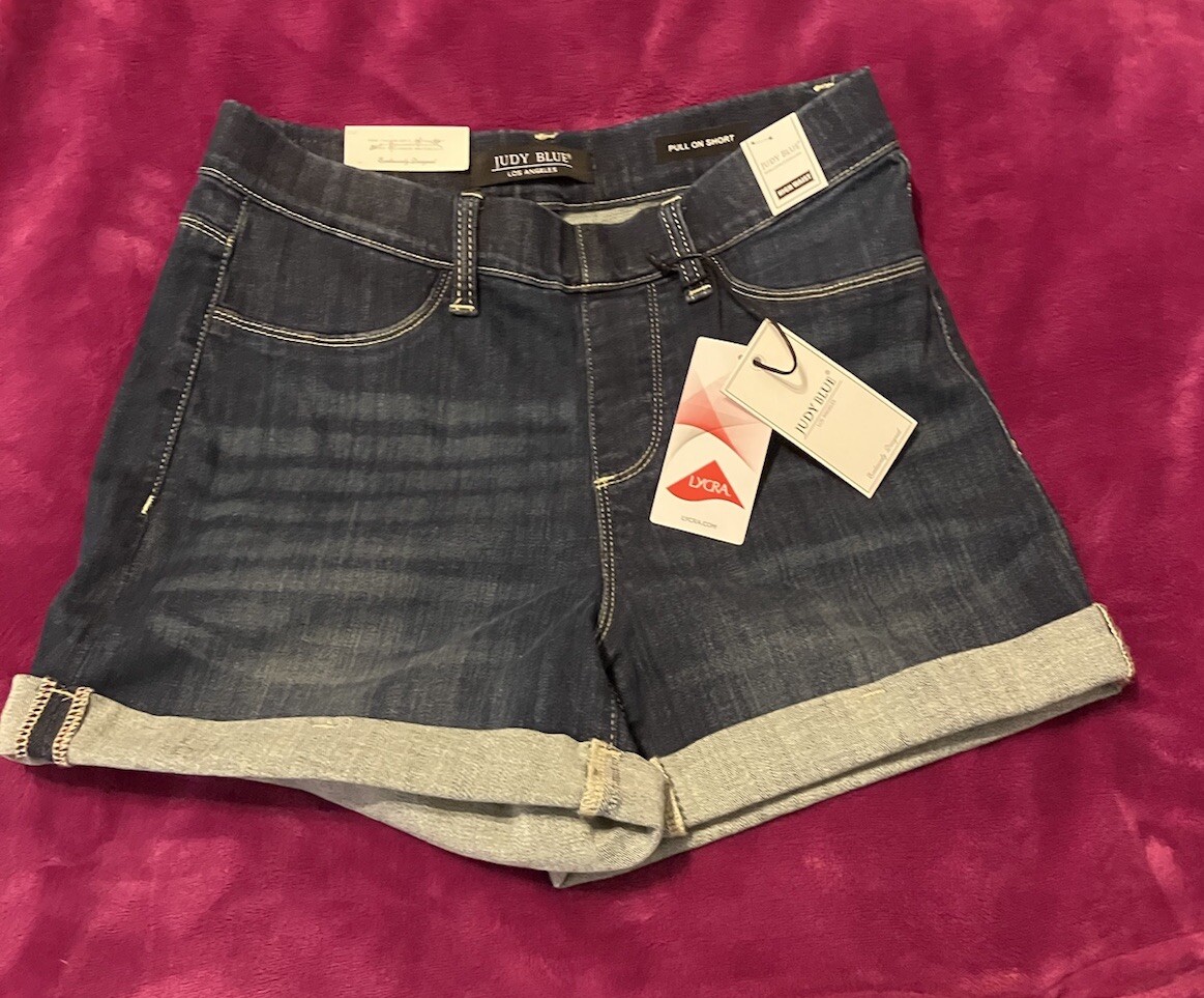 New JUDY BLUE Pull On Short Dark Wash Shorts JB150139 High Waist