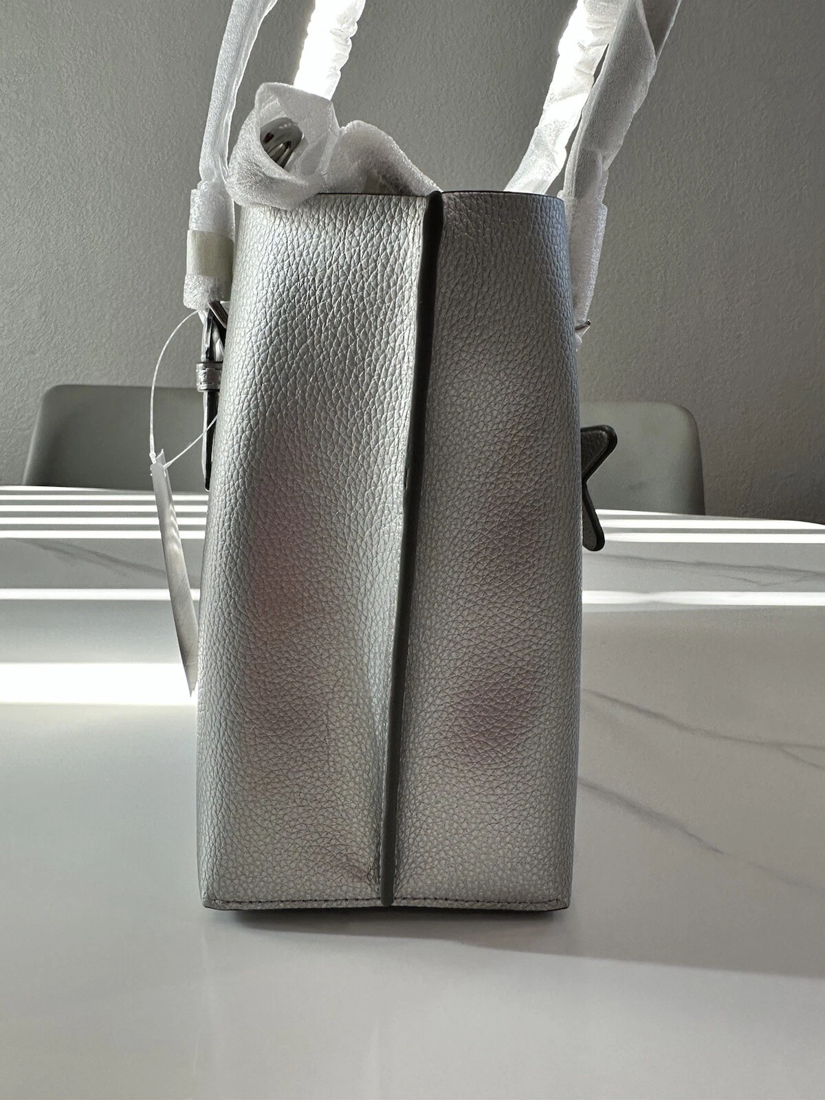 Borsa Coach CX253 Mollie Tote Bag 25 in pelle metallizzata doppia faccia argento!!️NUOVA CON ETICHETTE378$