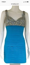 SHERRI HILL Turquoise Heavy Beaded Bandage Mini Dress size 6