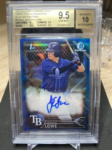 2016 Bowman Chrome Draft Blue Refractor 052/150 Joshua Lowe AUTO BGS 9.5