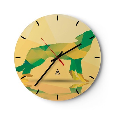 Modern Wanduhr 40x40cm Rund Analog Glasuhr Wolf modern Grafik Art Glas Deko