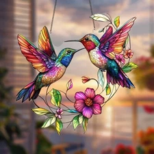 Modern Acrylic Hummingbird Catcher Stained Glass Style Window Hanging Decoration