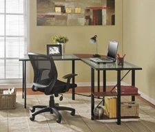 Glass Top L Shaped Desk with Shelves Great Condition -Local pick up