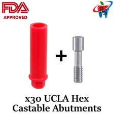 30x UCLA Dental Lab Adapter Heads Plastic Int Hex 2.42mm Burnout Custom