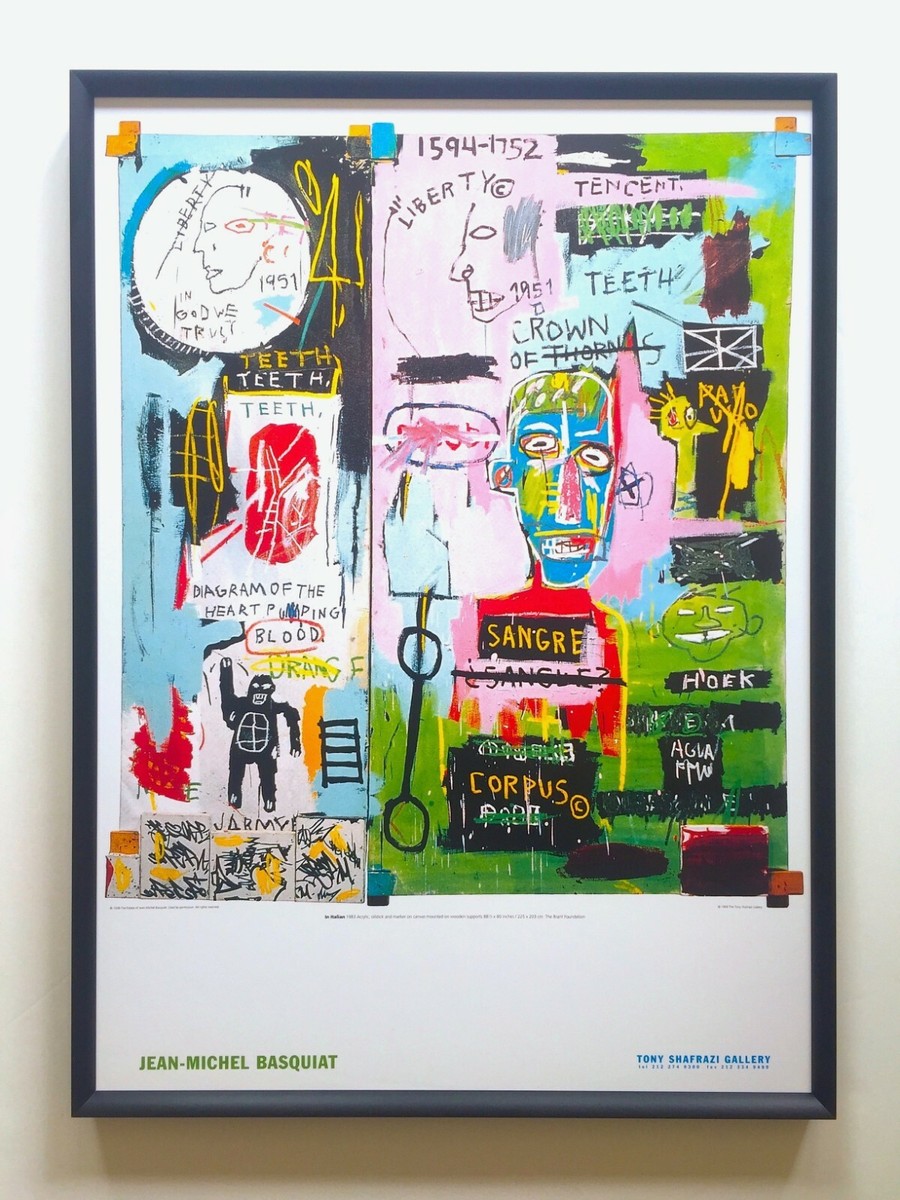 JEAN MICHEL BASQUIAT RARE 1999 FRAMED LITHOGRAPH POSTER 