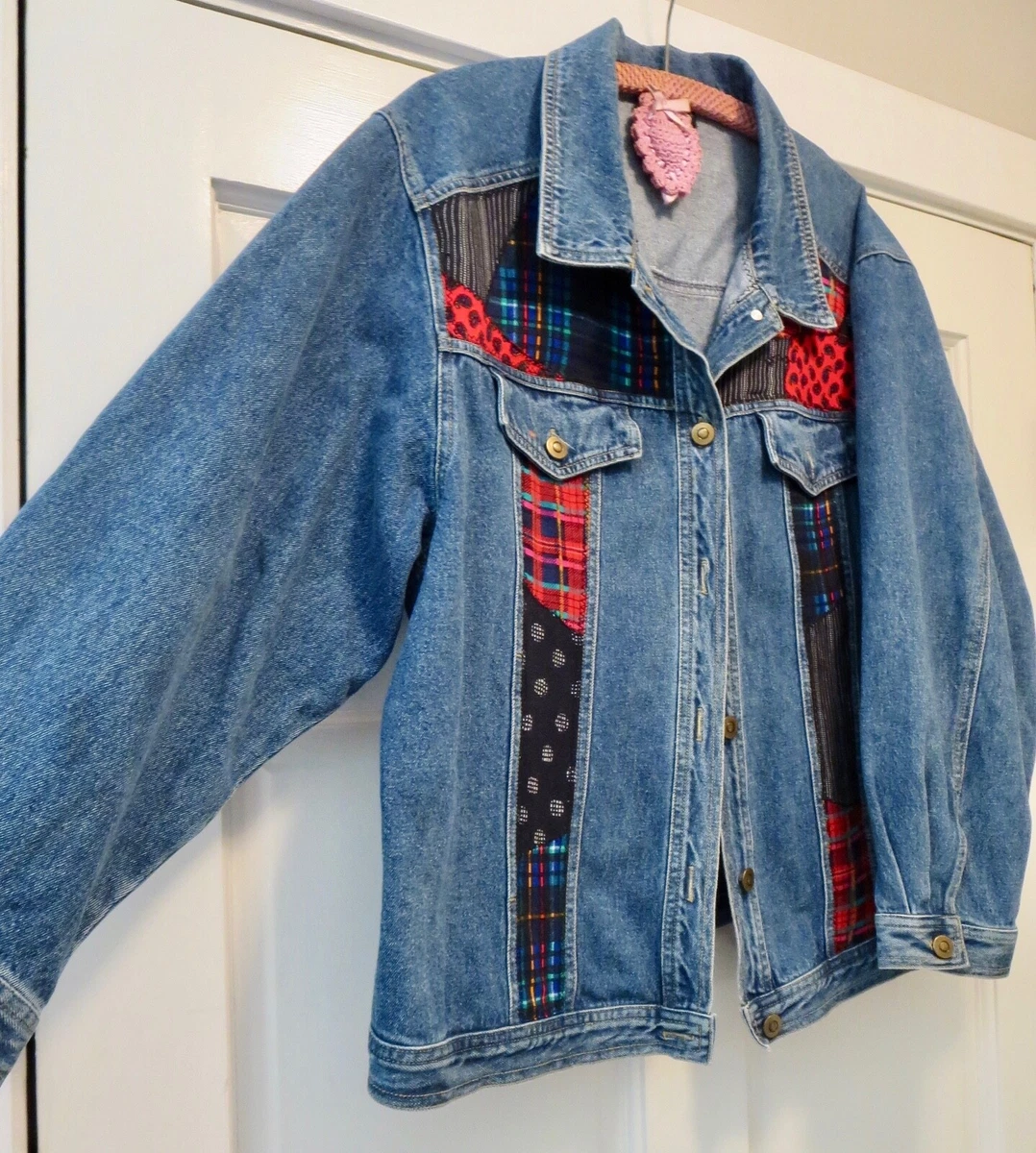 CAROLE LITTLE Cotton Denim Jean Jacket Flannel Patches 18W eBay