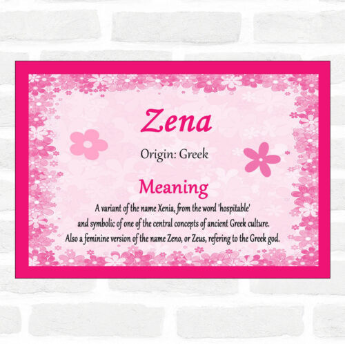 Zena Name Meaning Pink Certificate - Picture 1 of 1