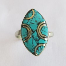 Tibetan Silver Green Turquoise Handmade Boho Jewelry Adjustable Unisex Ring R58