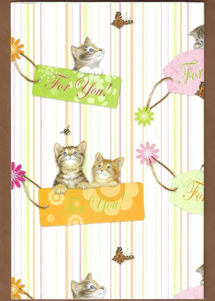 Kitten Gift Wrap, All Occasion, Birthday, Stripes, Kitty Cat Wrapping Paper - Image 2 of 2