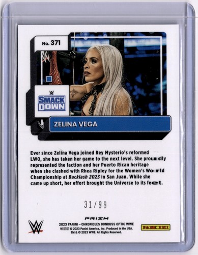 Zelina Vega 2023 Panini Chronicles Optic WWE Blue #371 Smackdown #31/99 - Picture 2 of 2