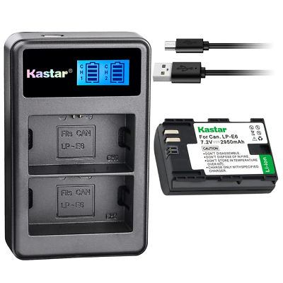 LP-E6 Battery & LCD Dual Charger for Canon EOS 5D Mark III, 5D Mark IV, 7D, 60D
