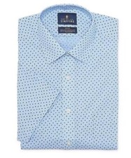Mens Stafford Dress Shirt Size 17.5 Blue Mini Floral Short Sleeve Button