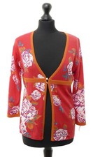 Oui Womens Cardigan Sweater 40 Red Floral Lightweight V Neck With Viscose