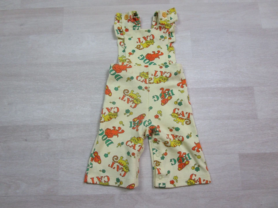 Vintage 1970’s Bib Overalls Jumpsuit 1 Piece Cat & Dog Graphic 18x7.5 Toddler - Image 2 of 4