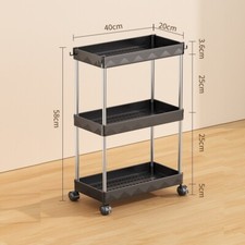 Image of Slim 3/4 Tier Rack Trolley on Wheels Roll Cart Kitchen Storage Shelf Organiser