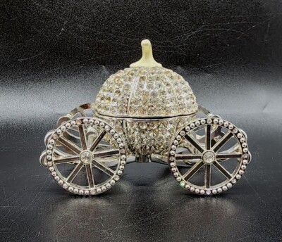 Pumpkin Carriage Trinket Ring Box Rhinestones Hinged Wheels Roll Magnetic 