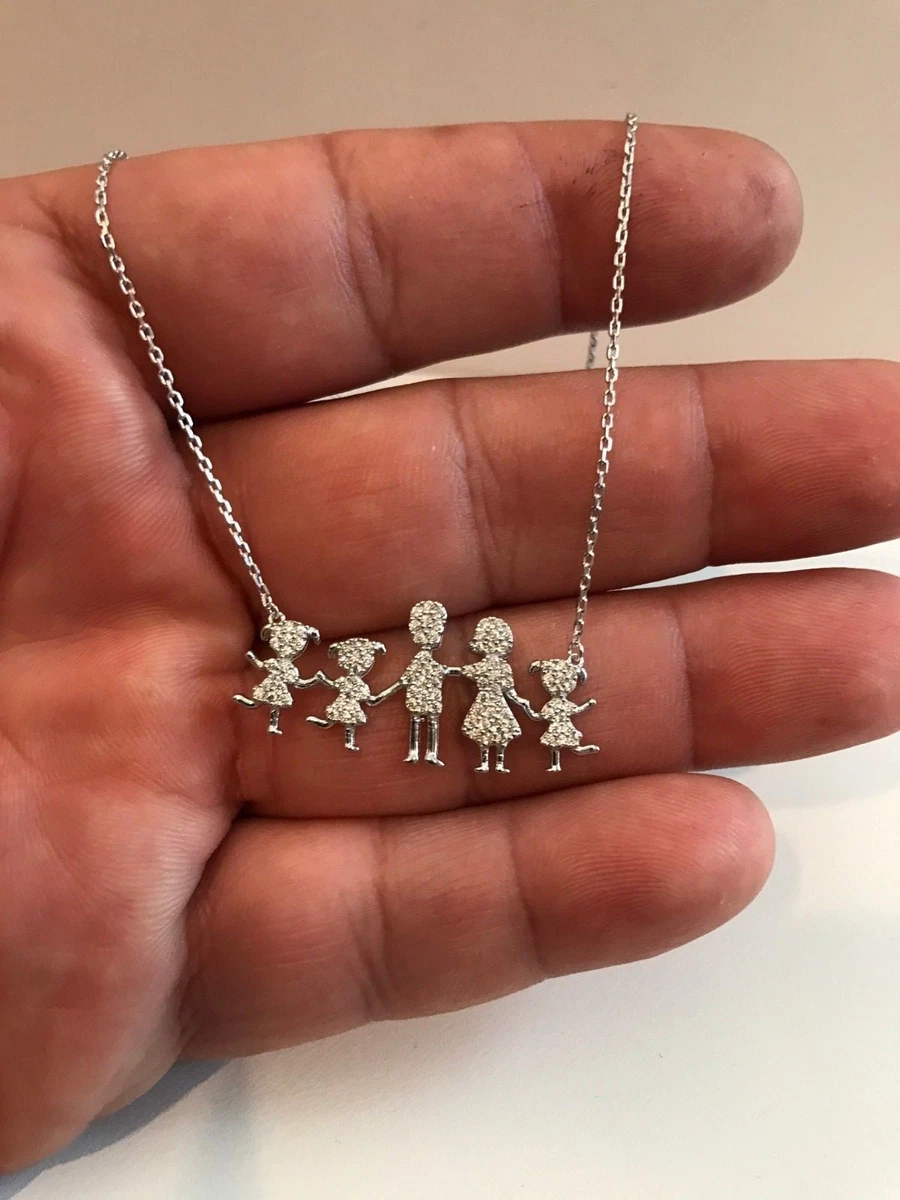 Silver family necklace online