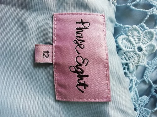 PHASE EIGHT Size 12 Pale Blue Embroidered Smart Occasion Dress Back Zip Lined - Picture 9 of 10