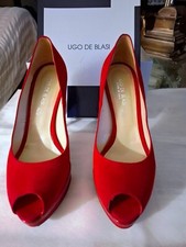scarpe donna decolletè spuntate camoscio rosso tacco alto 12 cm  plateau  tg 39 