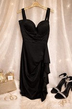Bodycon Midi Dress Black Satin Sleeveless Size L