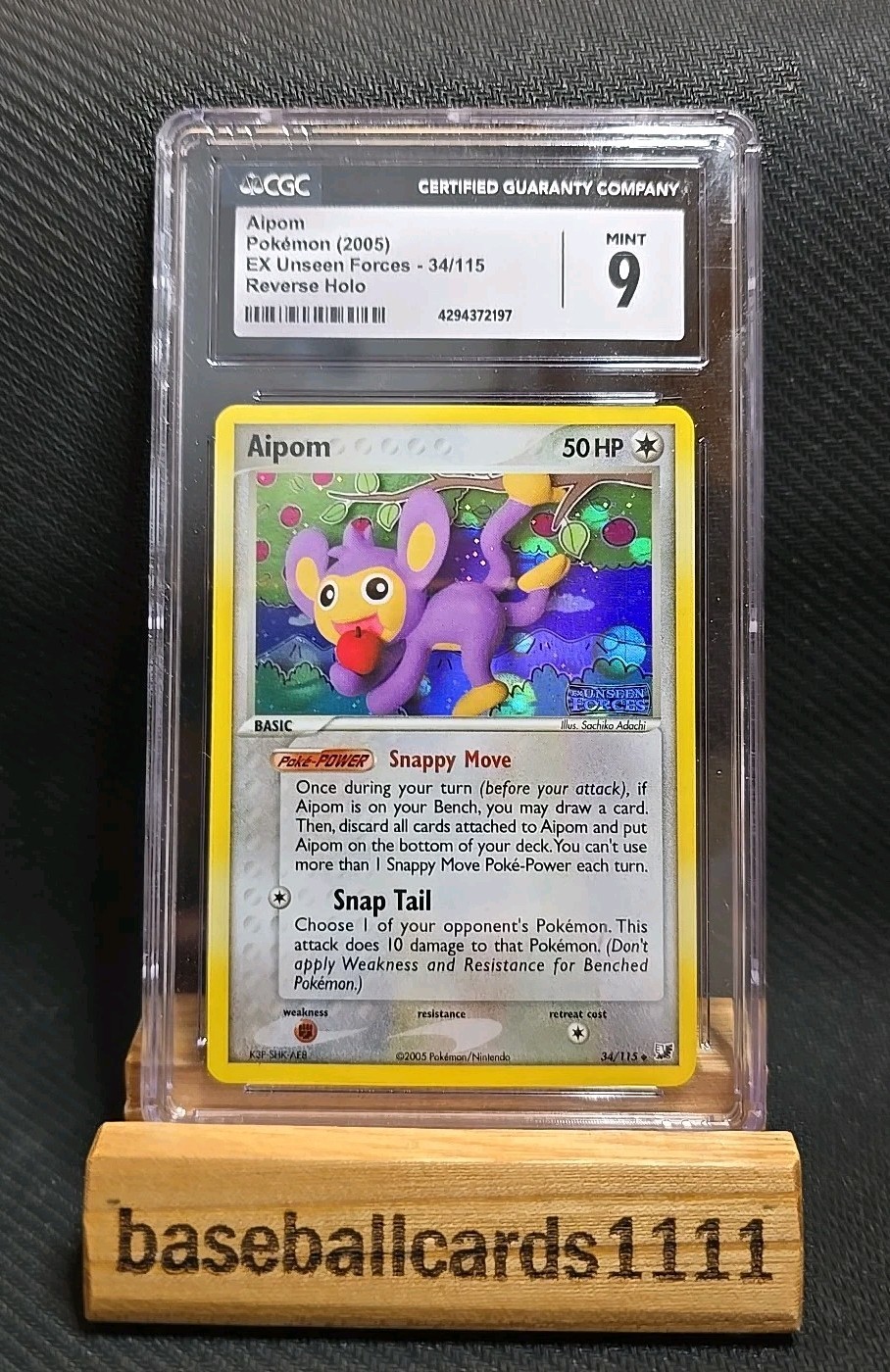 Pokemon Aipom EX Unseen Forces Reverse Holo #34 CGC 9 P1