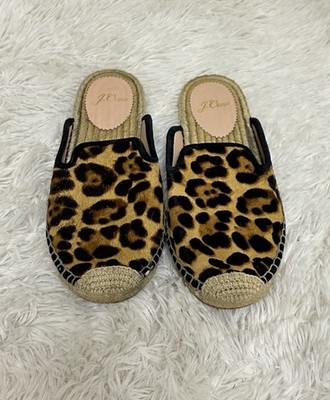 J.Crew Shoes Womens Leopard Print Calf Hair Espadrilles Mules Flats Animal 6.5