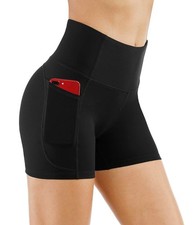 High Waist Yoga Shorts for Women Tummy Control Athletic Workout Running Black