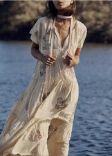 Zara vanilla / yellow embroidered long dress size L