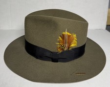 Stetson Mallory Fedora Hat Vintage Brown Sz 7 w/Feather Wool Includes Broken Pin