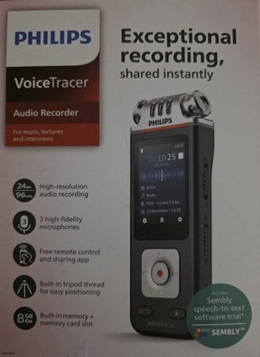 Philips DVT6115 VoiceTracer,Diktiergerät,3 HiFi Mikrofone,KI-Zusammenfassungen