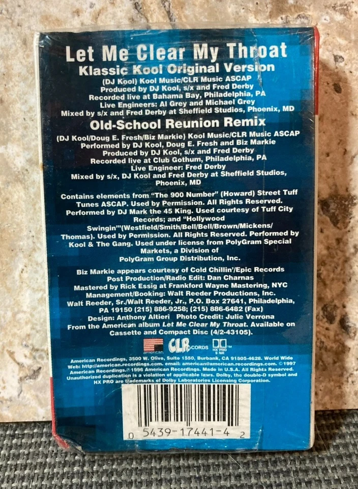 New/Sealed DJ Kool - Let Me Clear my Throat Cassette Tape Single ECW Blue Meanie - Image 2 of 4