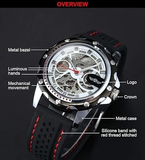 Reloj automático AMPM24 Skeleton para hombre correa de silicona negra mecánico deportivo PMW08 Foto 3 de 4