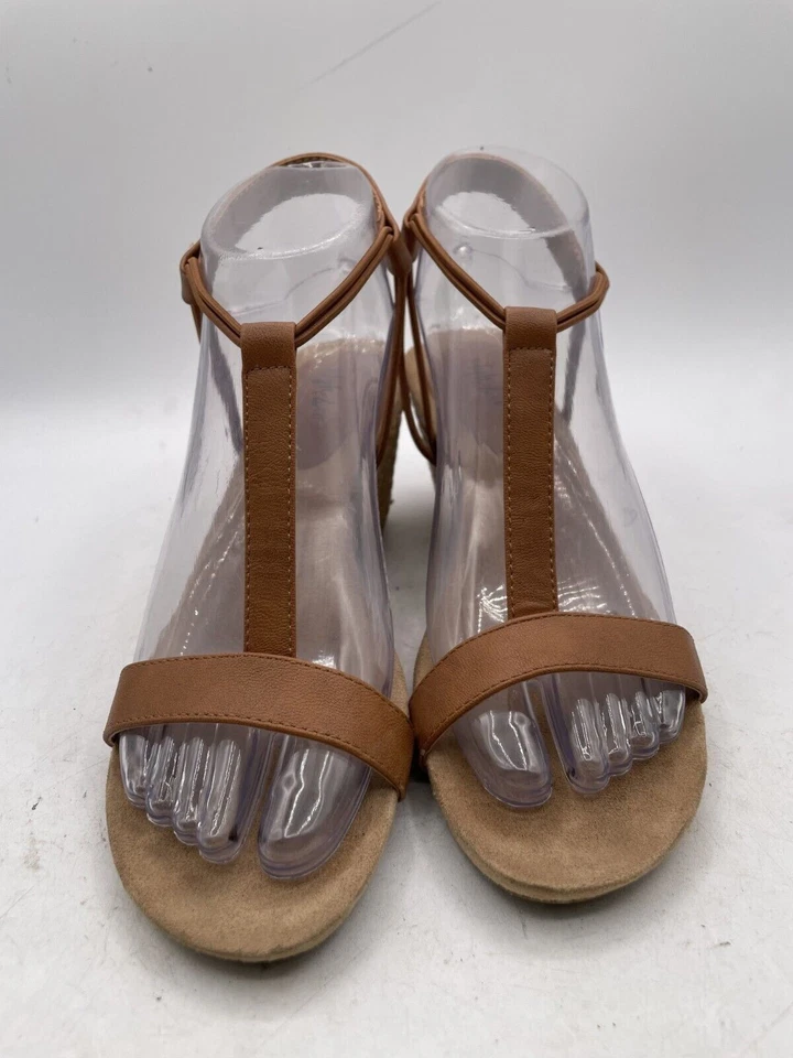 Style & Co Mulan Wedge Sandal Women's Sz 7M Brown Leather Slip-On Strappy  - Image 2 of 4