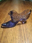 Vtg Fenton Daisy Button Cat Head Purple Glass Slipper-Orignal Sticker-Glows!