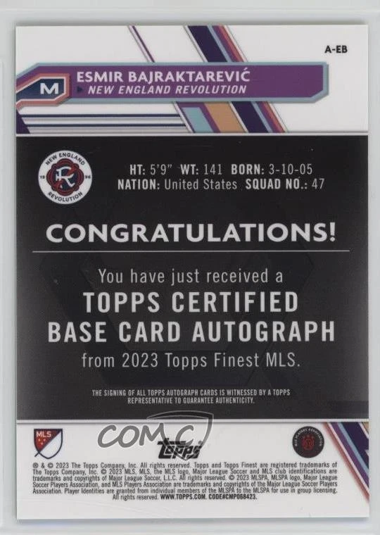 2023 Finest MLS Neon Green Refractor /99 Esmir Bajraktarevic Rookie Auto RC - Image 2 of 2