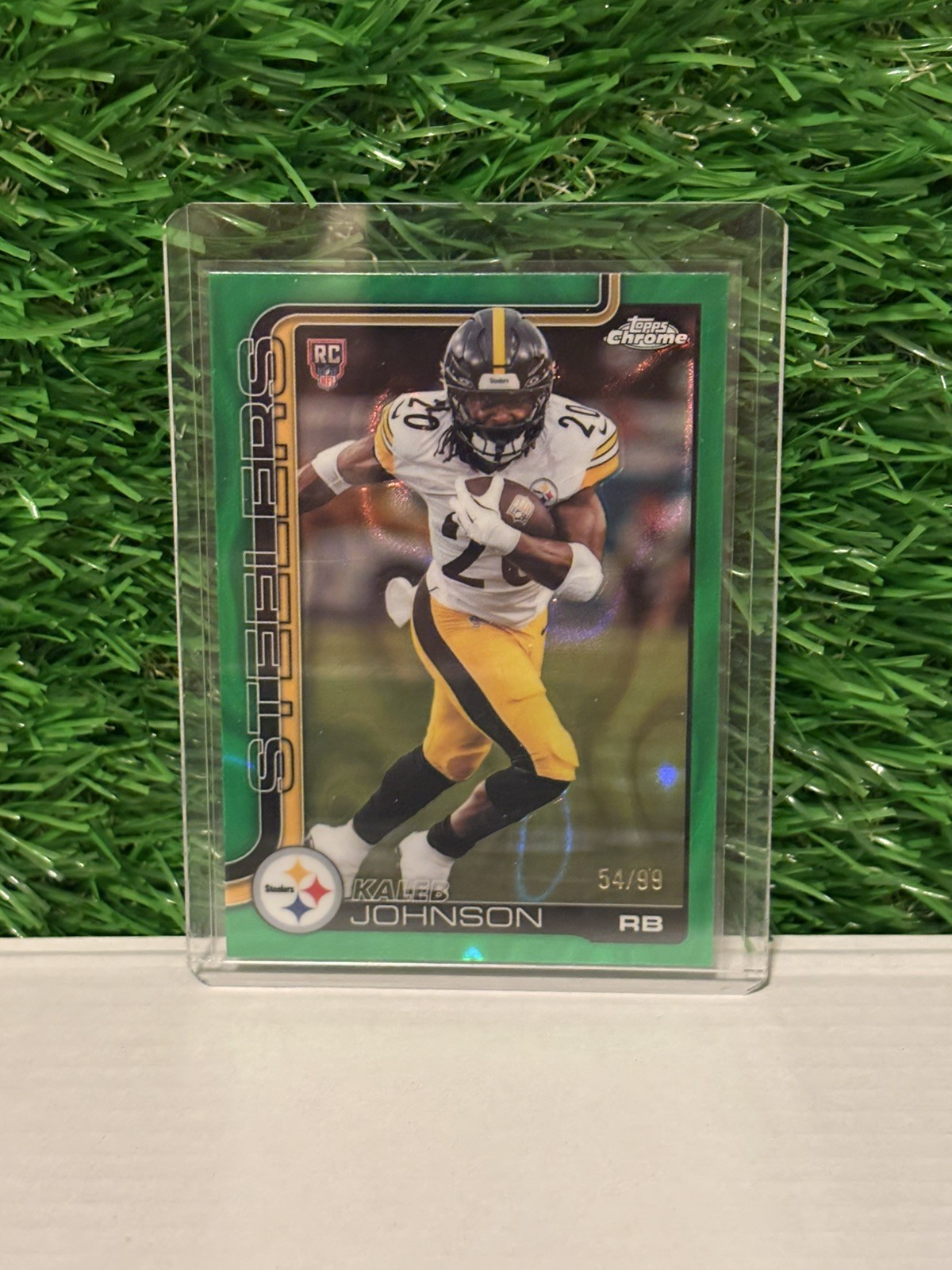 2025 Topps Chrome Kaleb Johnson Pittsburgh Steelers Rookie Serial #323 /99 Green