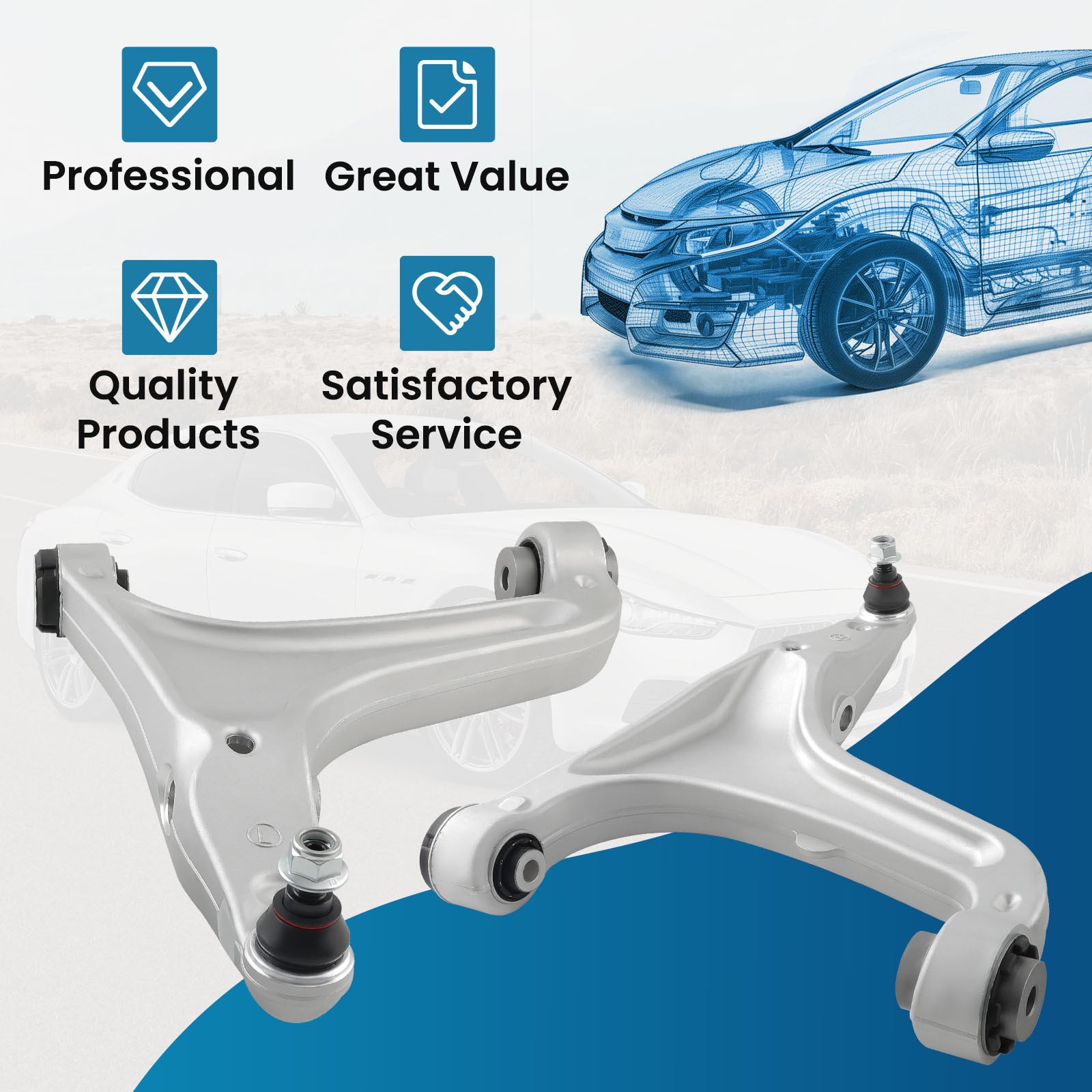 2Pcs Front Lower Control Arm Kit For 2014-2022 Maserati Ghibli Quattroporte M156