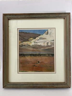 Vintage New Mexico Pastel Painting Open Pit Copper Mine Signed GOH Triple Matted