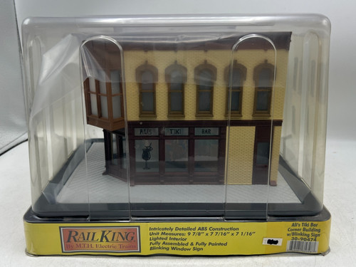 MTH Railking O Train Trackside Ali's Tiki Bar Esquina Edificio Iluminado - 30-90474 | Condition: New