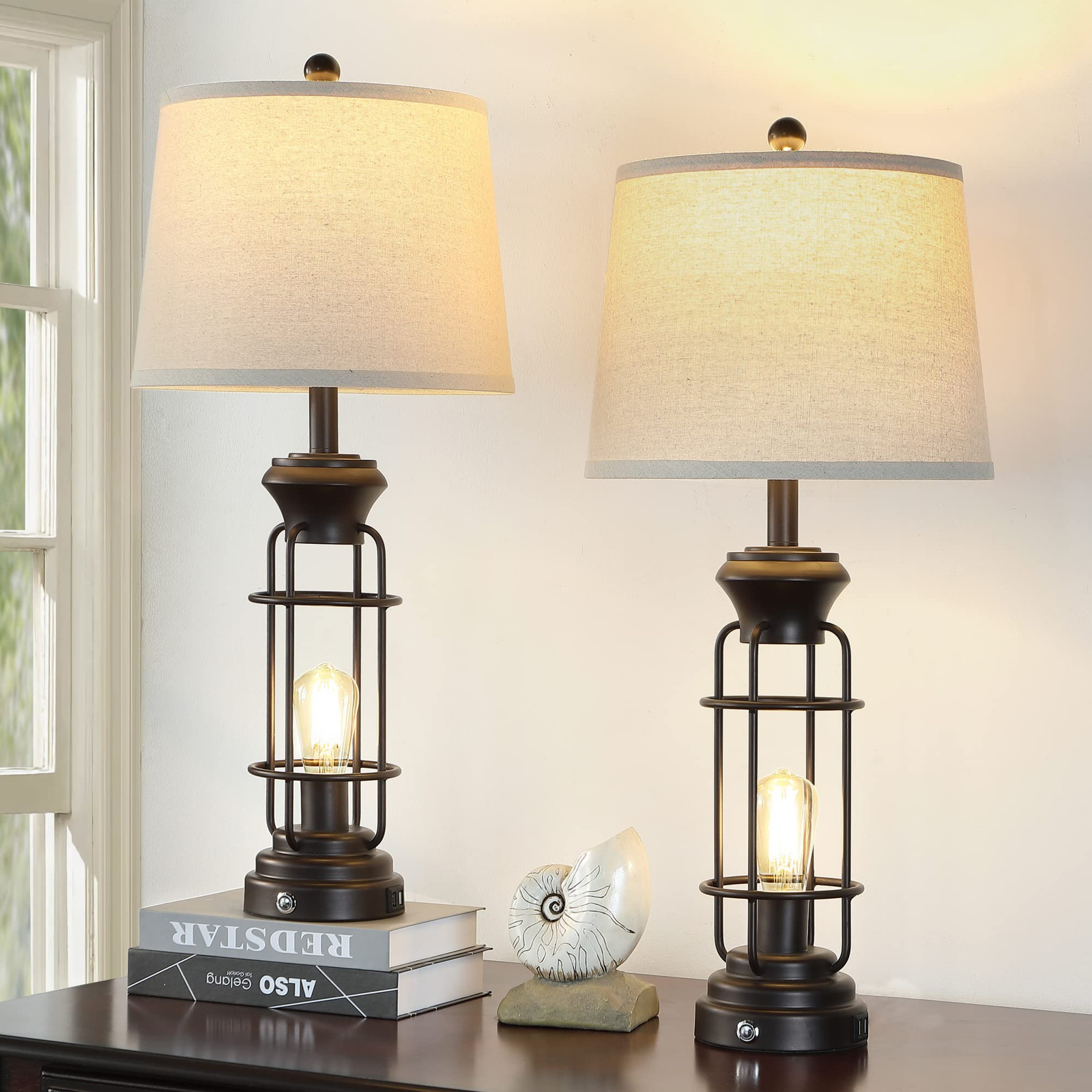 Set of 2 Farmhouse Table Lamps for Living Room, 29.3