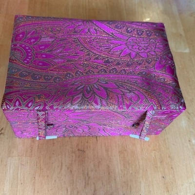Vintage Style Pink Gold Silk Brocade Jewelry Box Paisley Floral Toggle Closure