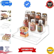 Eco-Friendly 3-Tier Spice Rack - Clear Recycled Plastic Organizer for Kitchen